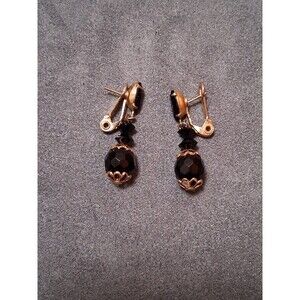 Lewis Segal Black Faceted Glass Drop Earrings Pierced